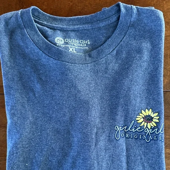 Girlie Girl Originals Sunflower American Flag Graphic Tee XL Navy USA Shirt - Picture 3 of 5
